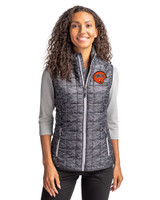 Cincinnati Bengals Historic Cutter & Buck Rainier PrimaLoft® Womens Eco Insulated Full Zip Printed Puffer Vest Black Front