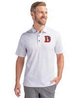 Denver Broncos Historic Cutter & Buck Pike Double Dot Print Stretch Mens Polo Charcoal Front