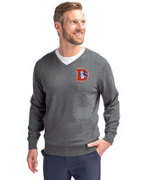 Denver Broncos Historic Cutter & Buck Lakemont Tri-Blend Mens Big and Tall V-Neck Pullover Sweater Charcoal Heather Front