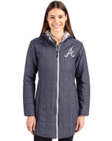 Atlanta Braves Cutter & Buck Rainier PrimaLoft®  Womens Eco Insulated Hooded Long Coat Anthracite Melange Front