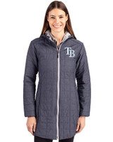 Tampa Bay Rays Cutter & Buck Rainier PrimaLoft®  Womens Eco Insulated Hooded Long Coat Anthracite Melange Front
