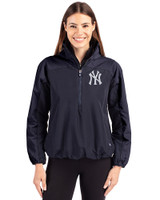 New York Yankees Cutter & Buck Charter Eco Recycled Womens Anorak Jacket Navy Blue Front