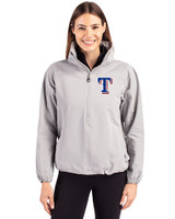 Texas Rangers Cutter & Buck Charter Eco Recycled Womens Anorak Jacket Polished Medium Gray Front