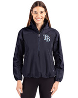 Tampa Bay Rays Cutter & Buck Charter Eco Recycled Womens Anorak Jacket Navy Blue Front