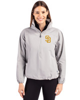 San Diego Padres Cutter & Buck Charter Eco Recycled Womens Anorak Jacket Polished Medium Gray Front