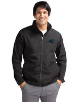 Carolina Panthers Cutter & Buck Charter Eco Knit Recycled Big & Tall Full-Zip Jacket Black Front