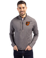 Baltimore Orioles Cutter & Buck Adapt Eco Knit Heather Mens Big & Tall Quarter Zip Pullover Black Heather Front