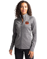 Cincinnati Bengals Cutter & Buck Adapt Eco Knit Heather Recycled Womens Full Zip Black Heather Front