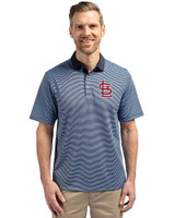 St. Louis Cardinals- Cutter & Buck Virtue Eco Pique Micro Stripe Recycled Mens Polo Atlas/Navy Blue Front