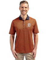 Detroit Tigers Cutter & Buck Virtue Eco Pique Micro Stripe Recycled Mens Polo College Orange/Navy Blue Front