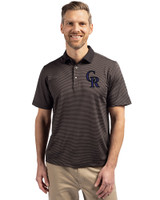 Colorado Rockies Cutter & Buck Virtue Eco Pique Micro Stripe Recycled Mens Polo Black/Elemental Grey Front