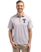 Texas Rangers Cutter & Buck Virtue Eco Pique Micro Stripe Recycled Mens Polo Polished/White Front