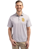 San Diego Padres Cutter & Buck Virtue Eco Pique Micro Stripe Recycled Mens Polo Polished/White Front