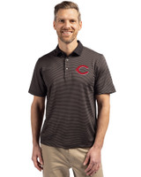 Cincinnati Reds Cutter & Buck Virtue Eco Pique Micro Stripe Recycled Mens Polo Black/Elemental Grey Front