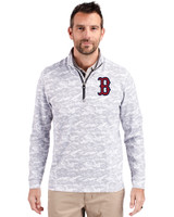 Boston Red Sox Cutter & Buck Traverse Stretch Eco Camo Print Quarter Zip Mens Big and Tall Pullover Charcoal Front