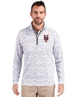 New York Mets Cutter & Buck Traverse Stretch Eco Camo Print Quarter Zip Mens Big and Tall Pullover Charcoal Front