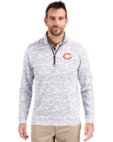Chicago Bears Cutter & Buck Traverse Recycled Smooth Stretch Mens Big & Tall Camo Quarter Zip Pullover Charcoal Front