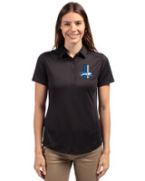 Detroit Lions Historic Cutter & Buck Prospect Eco Textured Stretch Recycled Womens Short Sleeve Polo Black Front