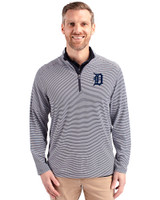 Detroit Tigers Cutter & Buck Virtue Eco Pique Micro Stripe Recycled Mens Big & Tall Quarter Zip Navy Blue/White Front