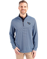 Tennessee Titans Cutter & Buck Virtue Eco Pique Micro Stripe Recycled Mens Big & Tall Quarter Zip Atlas/Navy Blue Front