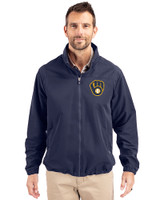 Milwaukee Brewers Cutter & Buck Charter Eco Recycled Mens Full-Zip Jacket Navy Blue Front