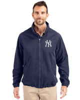 New York Yankees Cutter & Buck Charter Eco Recycled Mens Full-Zip Jacket Navy Blue Front