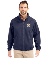 Houston Astros Cutter & Buck Charter Eco Recycled Mens Full-Zip Jacket Navy Blue Front