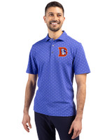 Denver Broncos Historic Cutter & Buck Virtue Eco Pique Tile Print Recycled Mens Polo Chelan Blue Front