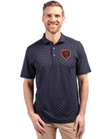 Chicago Bears Historic Cutter & Buck Virtue Eco Pique Tile Print Recycled Mens Polo Navy Blue Front