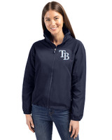 Tampa Bay Rays Cutter & Buck Charter Eco Recycled Womens Full-Zip Jacket Navy Blue Front