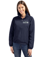 Seattle Seahawks Cutter & Buck Charter Eco Recycled Womens Full-Zip Jacket Navy Blue Front