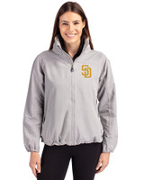 San Diego Padres Cutter & Buck Charter Eco Recycled Womens Full-Zip Jacket Polished Medium Gray Front