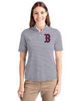 Boston Red Sox Cutter & Buck Virtue Eco Pique Stripe Recycled Womens Top Navy Blue Front