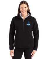 Detroit Lions Historic Cutter & Buck Cascade Epic Comfort Recycled Sherpa Fleece Womens Pullover Jacket Black Front