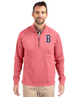 Boston Red Sox Cutter & Buck Adapt Eco Knit Heather Mens Quarter Zip Pullover Cardinal Red Heather Front