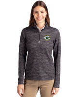 Green Bay Packers Cutter & Buck Traverse Stretch Eco Camo Print Quarter Zip Womens Pullover Black Front