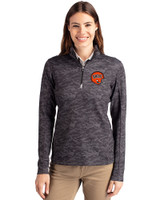 Cincinnati Bengals Historic Cutter & Buck Traverse Stretch Eco Camo Print Quarter Zip Womens Pullover Black Front