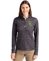 Green Bay Packers Historic Cutter & Buck Traverse Stretch Eco Camo Print Quarter Zip Womens Pullover Black Front