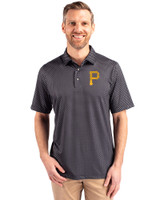 Pittsburgh Pirates Cutter & Buck Pike Banner Print Stretch Mens Big & Tall Polo Black Front