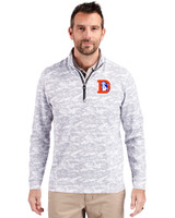 Denver Broncos Historic Cutter & Buck Traverse Recycled Smooth Stretch Mens Camo Quarter Zip Pullover Charcoal Front