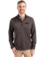 Arkansas Razorbacks Cutter & Buck Virtue Eco Pique Micro Stripe Recycled Mens Quarter Zip Black/Elemental Grey Front