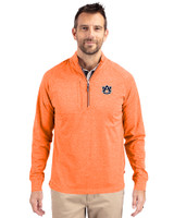 Auburn Tigers Cutter & Buck Adapt Eco Knit Heather Mens Quarter Zip Pullover College Orange Heather Front