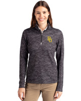Baylor Bears Cutter & Buck Traverse Stretch Eco Camo Print Quarter Zip Womens Pullover Black Front