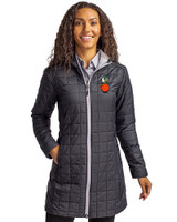 UCF Knights College Vault Cutter & Buck Rainier PrimaLoft®  Womens Eco Insulated Hooded Long Coat Black Front