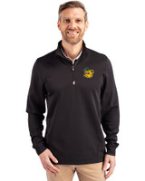 Baylor Sailor Bear College Vault Cutter & Buck Traverse Stretch Eco Quarter Zip Mens Pullover Black Front