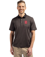 NC State Wolfpack Cutter & Buck Virtue Eco Pique Micro Stripe Recycled Mens Polo Black/Elemental Grey Front