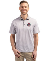 Ohio State Buckeyes- Cutter & Buck Virtue Eco Pique Micro Stripe Recycled Mens Polo Polished/White Front