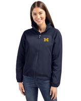 Michigan Wolverines Cutter & Buck Charter Eco Recycled Womens Full-Zip Jacket Navy Blue Front