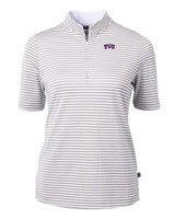 TCU Horned Frogs Cutter & Buck Virtue Eco Pique Stripe Recycled Womens Top POL_MANN_HG 1