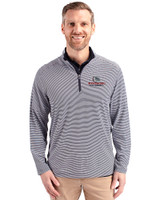 Gonzaga Bulldogs Cutter & Buck Virtue Eco Pique Micro Stripe Recycled Mens Quarter Zip Navy Blue/White Front